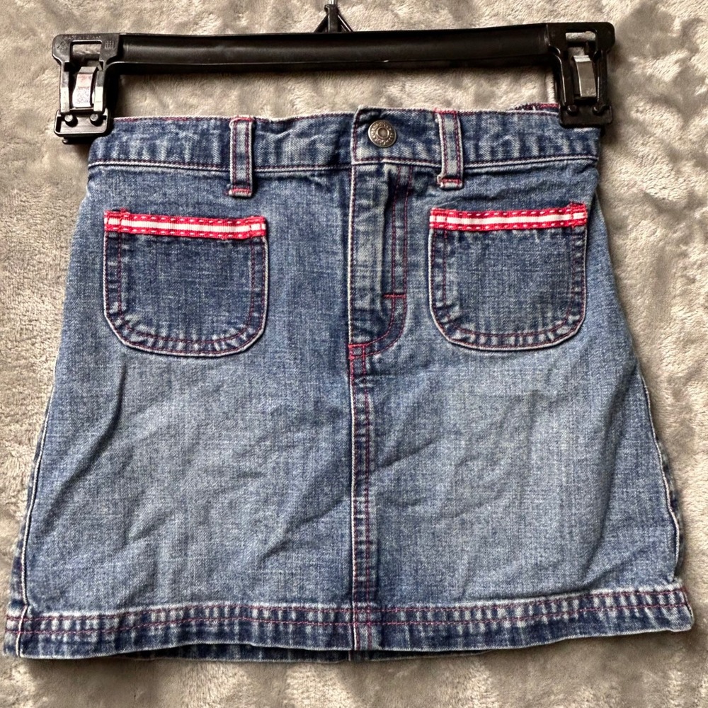 Lee‎ Girls Denim Skirt 3T Blue Red White Pocket Jean Skirt Toddler Kids